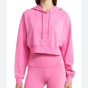 Alo Yoga Pink Cropped Double Take Hoodie French Terry Cotton Medium
